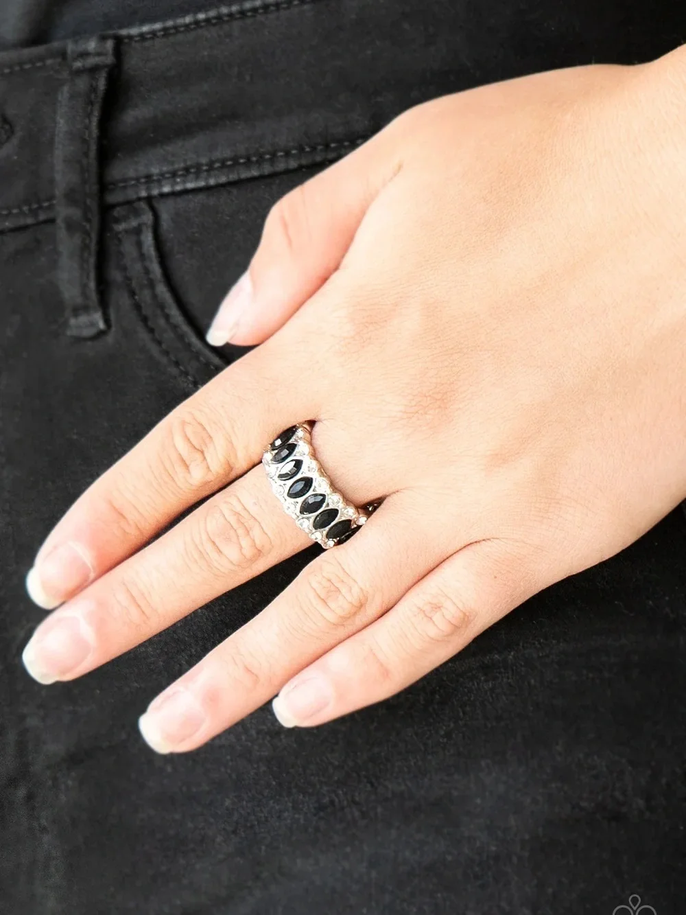 paparazzi Black & Silver Teardrop Accent Ring